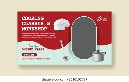 online cooking school class chef training center horizontal banner and Restaurant food website banner template with chef flat illustration - Powered by Shutterstock - Get 15% off with code: PIKWIZARD15