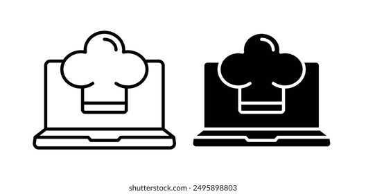Online cooking show vector icon set in black color.