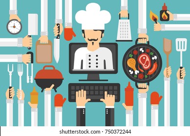 Online cooking training design flat.Vector illustration