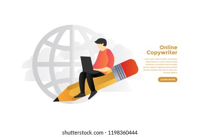 Online copywriter concept. Ready to use vector illustration. Suitable for background, wallpaper, landing page, web, banner, card and other creative work.