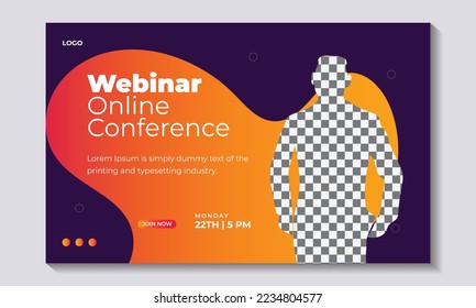 Online corporate business webinar conference horizontal web banner design or Conference live webinar banner invitation design.