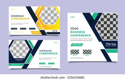 Online corporate business webinar conference web banner and live webinar banner invitation template design.