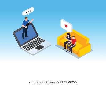 Online Counseling and Virtual Relationship Therapy Isometric 3d vector illustration