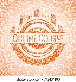 Online Course abstract emblem, orange mosaic background