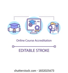 Online course accreditation concept icon. Online training. Blended learning credits. Distance education idea thin line illustration. Vector isolated outline RGB color drawing. Editable stroke