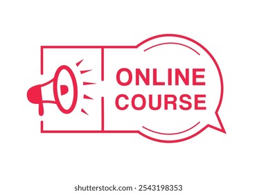 Online course badge banner megaphone. Advertising design template vector.