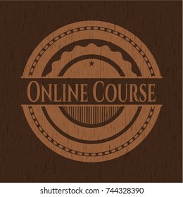 Online Course badge with wooden background
