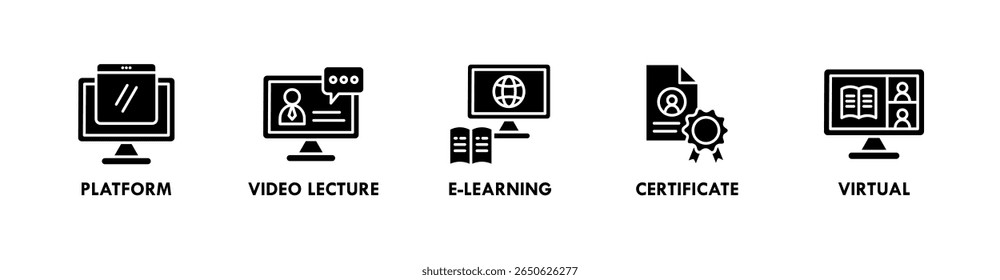 Online Course banner web icon illustration concept with icon of platform, video lecture, e learning, certificate, and virtual