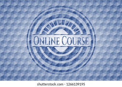 Online Course blue emblem with geometric background.