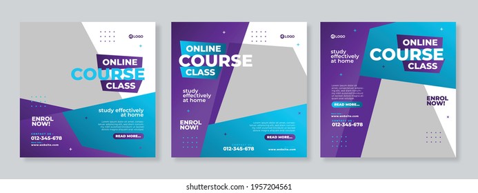 Online course class social media post template design vector