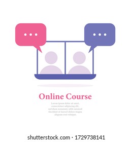 Online-Kurs , Online-Kommunikations-Icon-Konzept , Fernunterricht, e-Learning-Tutorials, Internet-Gruppen-Konferenz, Arbeit von zu Hause, einfache Kommunikation, Webinar-Concept-Symbol flacher Vektor-Symbol