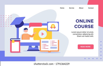 Campaña de concepto del curso en línea para la página de inicio de la página de inicio del sitio web banner con estilo plano.