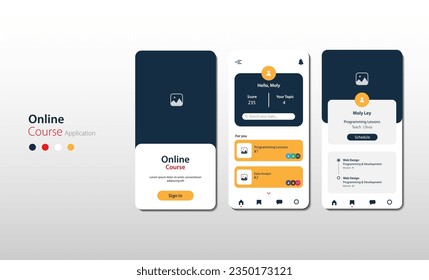 Online course design for mobile app. Graphical user interface for responsive mobile applications