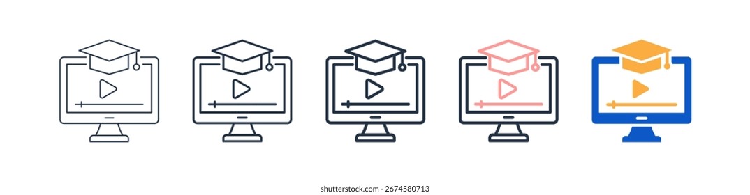 Curso en línea diferentes iconos de estilo de Ilustración vectorial.