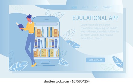 Online Course, Distance Education. Educational App. Access To Electronic Library Resource. Digital Technology For Increase Graduation Degree. Download EBook Service. Landing Page. Vector Illustration