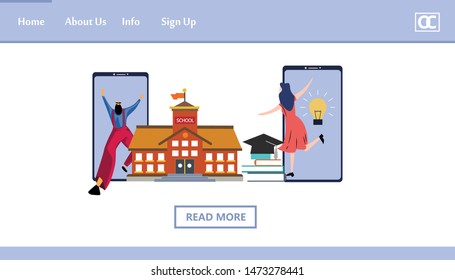 online course education landing page vector template design illustration