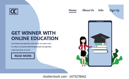 online course education landing page vector template design illustration