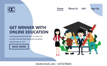 online course education landing page vector template design illustration