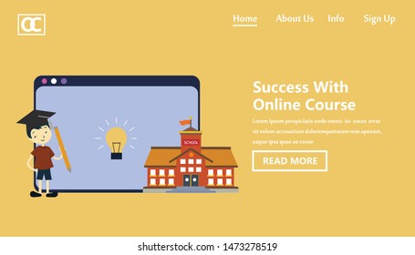 online course education landing page vector template design illustration