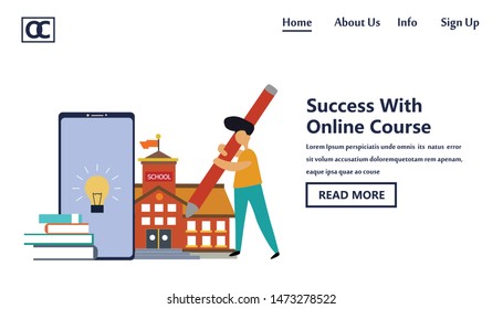 online course education landing page vector template design illustration