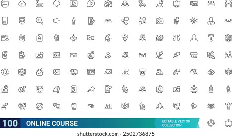 Online course and education line icons. Collection and pack of linear web and ui icons. Editable stroke. Vector illustration.