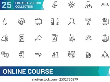 Online course and education line icons. Collection and pack of linear web and ui icons. Editable stroke. Vector illustration.