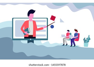 Online course. Online education. Video Tutorial, Achievement, Online Education and E Books with decorated small people character vector illustration concept for web landing page template, banner