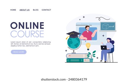 Online course or elearning concept landing page template