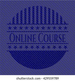 emblema del curso en línea con textura de denim