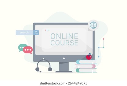 Online course flat vector illustration with icon,etc. design soft. Vector eps 10	
