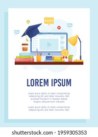 Online course graduation flyer concept. Remote learning. Vector Illustration.