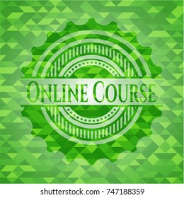 Online Course green emblem with triangle mosaic background