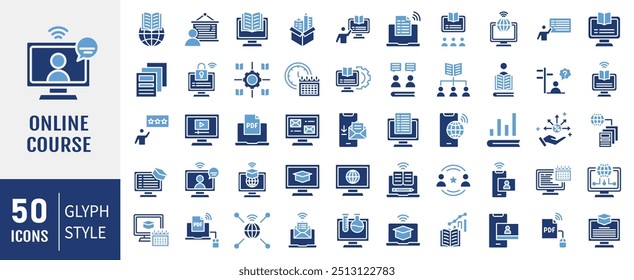 Online course icon collection. Containing distance learning, virtual classroom, online learning, e-learning icon. Simple flat vector illustration.
