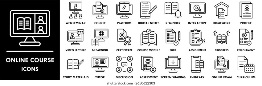 Online Course icon collection set. Containing design education, school, online, course, study