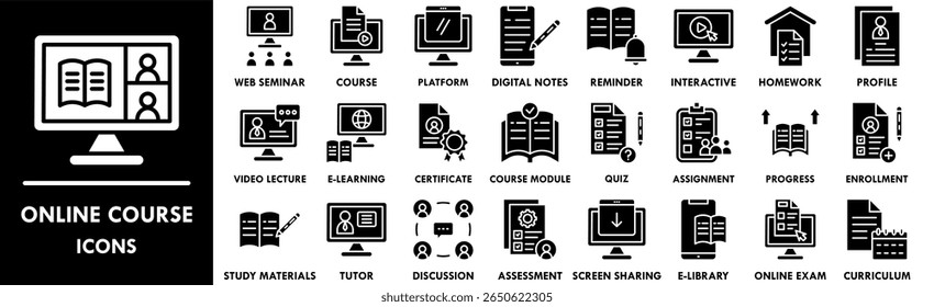 Online Course banner web icon illation concept with icon of education, school, online, course, study