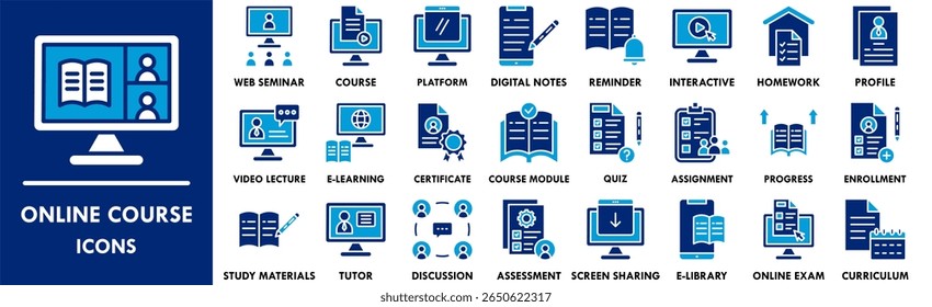 Online Course banner web icon illation concept with icon of education, school, online, course, study