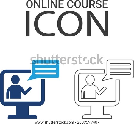 Online course icon design. Collection of audio lesson, video tutorial, interactive learning and more. Vector illustration. Easily changes to any color.