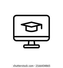Online Course Icon. Line Art Style Design Isolated On White Background