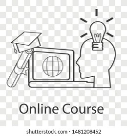 Online course icon on transparency background. Flat line vector illustration.