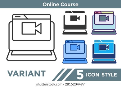 Online Course icon representing digital learning through a video-based course platform, ideal for e-learning websites, online education, LMS, tutorials, and educational content. Line, Filled, Color, Dualtone style.