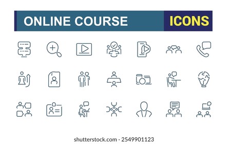 Online Course icon set. Contains related to cost, online, icon, teacher, tuition, thin, symbol and more. Set of line pictogram. Editable stroke.