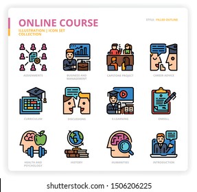 Online course icon set for web design, book, magazine, poster, ads, app, etc.