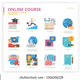Online course icon set for web design, book, magazine, poster, ads, app, etc.