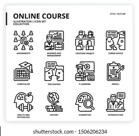 Online course icon set for web design, book, magazine, poster, ads, app, etc.