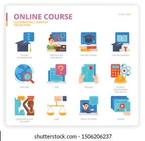 Online course icon set for web design, book, magazine, poster, ads, app, etc.