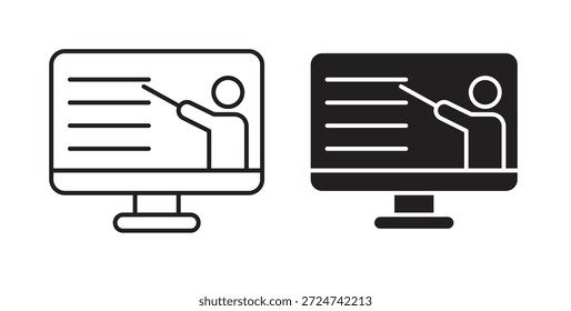 Icono de curso en línea Vectores simples en negro, adecuado para proyectos