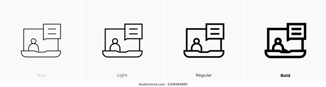 ícone do curso online. Design fino, leve, regular e negrito, isolado no fundo branco