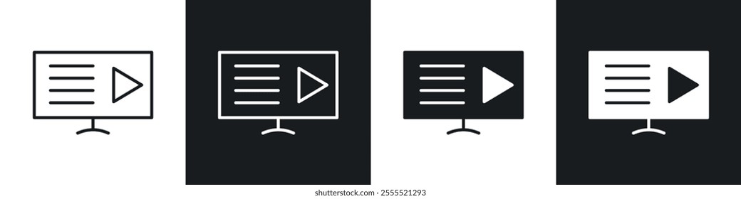 Online course icon vector collection in black and white.