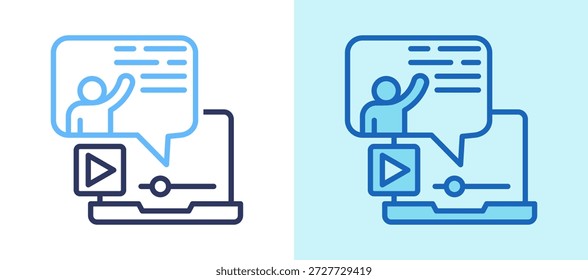 Icono de curso en línea Ilustración vectorial azul blanco