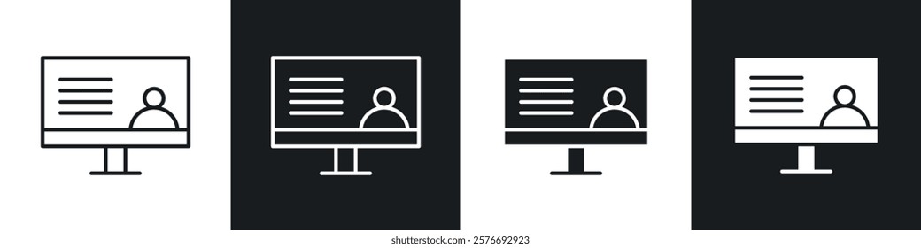 Online course icons collection in black and white solid and line style